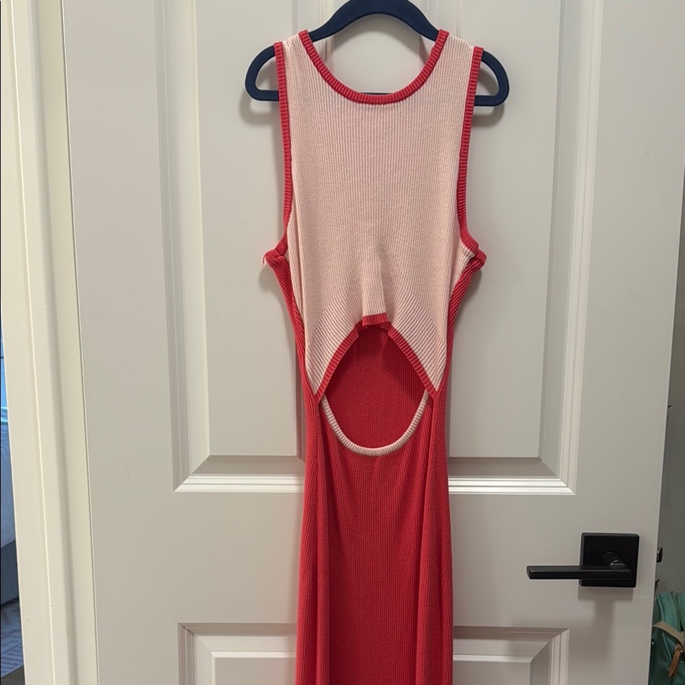 Red and Pink Sleeveless Dress